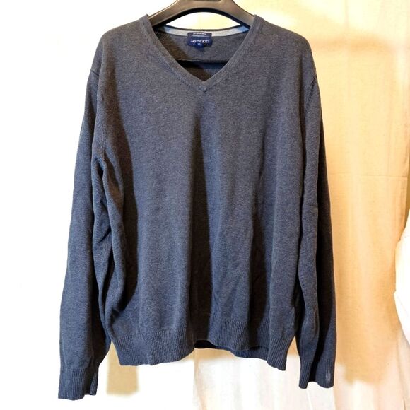 Lands End Mens XL 46-48 Sweater V Neck Long Sleeve Supima Cotton Grey - Picture 1 of 8